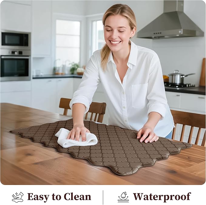 Arenarug Upgrade Scalloped Embossed Kitchen Mats for Floor 2PCS Cushioned Anti Fatigue Waterproof Foam Kitchen Rugs Non Slip Washable Comfort Standing Mat for Office Sink Laundry, Brown
