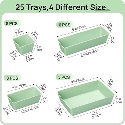 Vtopmart 25 PCS Plastic Drawer Organizers Set, 4-Size Versatile Bathroom and Vanity Drawer Organizer Trays, Storage Bins for Makeup, Bedroom, Kitchen Gadgets Utensils and Office
