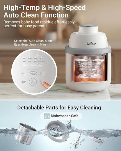 Bear All-Stainless Steel Baby Food Maker, NutriEase 3-Stage Texture, OneStep Baby Food Processor Puree Maker, Preset Function, Self-Clean&Dishwasher safe, Effortless Healthy Homemade Baby Food,Upgrade