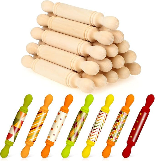 20 Pieces Mini Rolling Pin for Crafts 5.5 Inches Long Wooden Dough Roller Small Wooden Rolling Pins for Kids Children Home Kitchen Fondant Pastry Pizza Crafting Baking and Imaginative Play