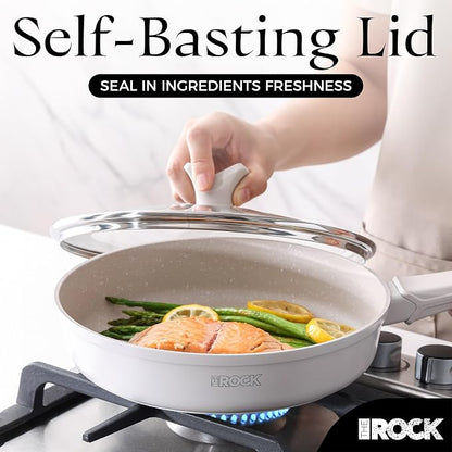 THE ROCK SOHO 11-Inch Non Stick Frying Pan with Lid–Nothing Sticks, Never Warps, Lasts Longer, Ceramic Non Toxic Skillet with Heat-Resistant Handle, PTFE PFOA&PFAS Free, Dishwasher Safe, Cream