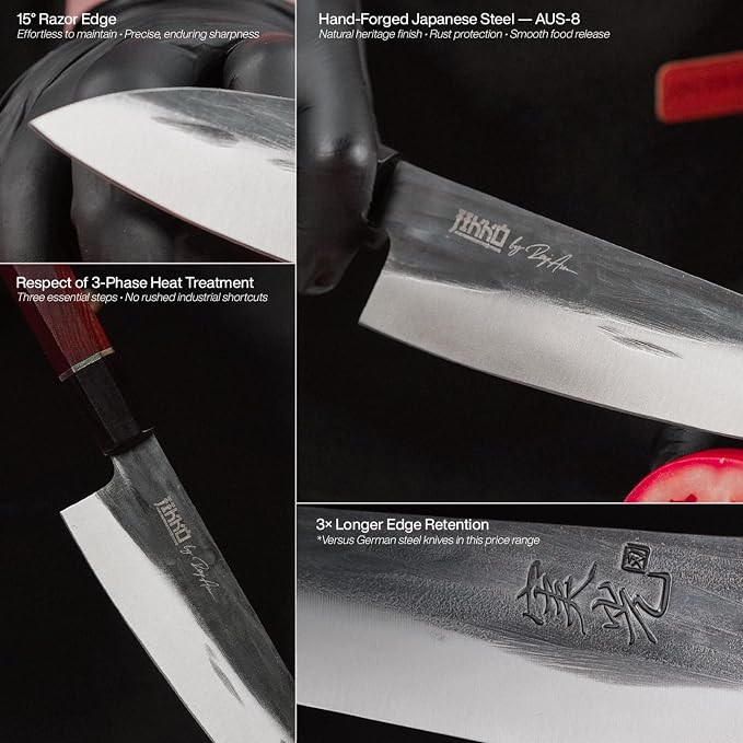 Jikko® Heritage Edition – Japanese Gyuto Chef Knife 8.5" | Hand-Forged AUS-8 Steel with Heritage Finish, Ebony & Rosewood Octagonal Handle – Premium Chef’s Knife with 3X Edge Retention