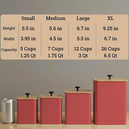 Kitchen Canisters for Countertop Set of 4 with Customizable Chalkboard Labels & Marker Pen - Big Iron Kitchen Canister Set with Airtight Lids - Red Canisters - Sugar Tea Coffee Containers Sets