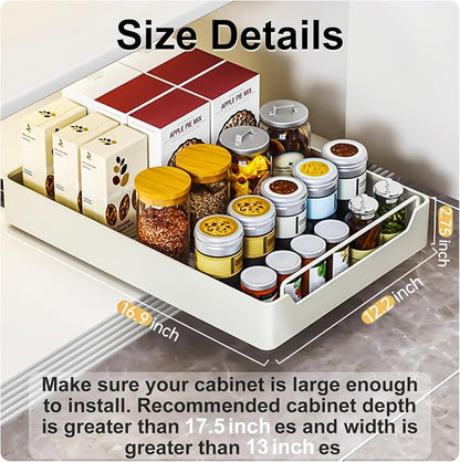 Pull Out Cabinet Organizer Fixed with Adhesive Nano Film, Heavy Duty Slide Out Pantry Shelves, Sliding Drawer Pantry Shelf for Kitchen, Living Room, Home,12.2" W x16.9 D x 2.75" H