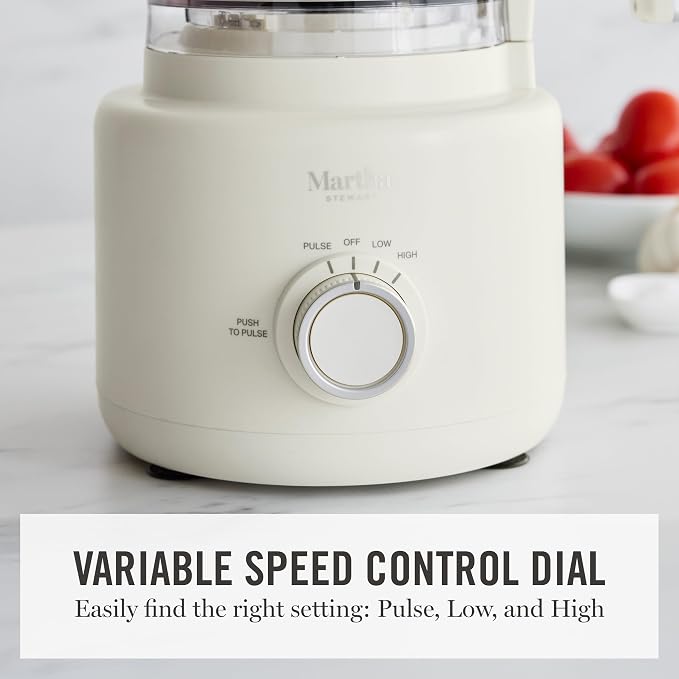 Martha Stewart Food Processor, 10-Cup Electric Chopper for Slicing, Shredding, Mincing and Puree, BPA-Free Twist & Lock Bowl, 3 Multipurpose Blades, Variable Speed Dial, Wide Feed Chute, Linen Cream