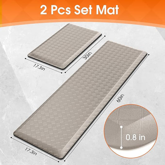 TranquilRelax 4/5 Inch Thick 2-Piece Anti-Fatigue Kitchen Mats, Cushioned Non-Slip Waterproof Sink & Stove Floor Mats, Comfortable Standing Rug Set for Kitchen, Laundry & Entryway, Brown