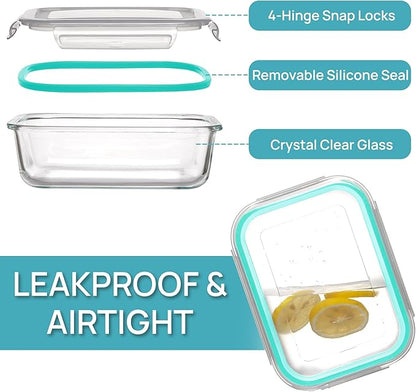 Vtopmart 5Pack 22oz Glass Storage Containers with Lids, Glass Meal Prep Food Container Sets with Snap Airtight Lid for Microwave, Oven, Freezer and Dishwasher, Green