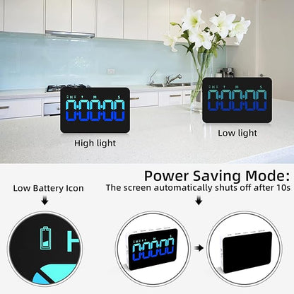 PERSUPER Kitchen Digital Timer, Count Down Up, Rechargeable, Vibration Mode Adjustable Volume and Brightness LED Display, Time Management Cook, Desk, Kids Adults Study Teaching, Kitchen Gadgets Blue