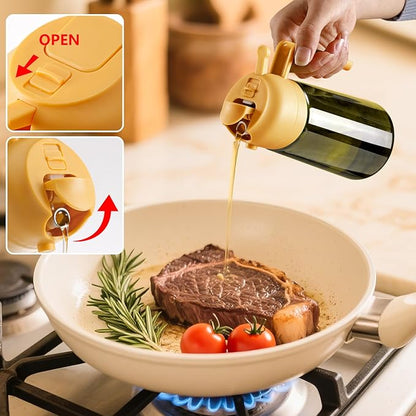 SWEET VIEW Olive Oil Dispenser and Oil Sprayer – 16oz/470ml Glass Light-Proof Oil Pourer for Kitchen Air Fryer, Cooking, Salad, and BBQ, with Stickers