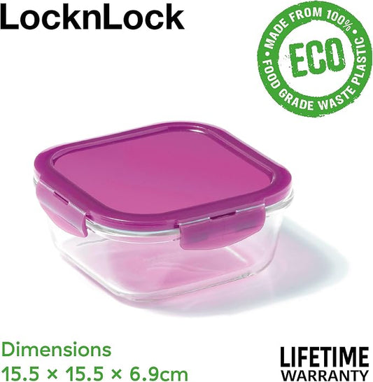 LocknLock Eco Ovenglass Glass Food Containers with Lids Set of 5 - Airtight, Leakproof Square Food Storage Containers with Recycled Plastic Lids, Oven Safe, Dishwasher Safe, 5 x 750ml