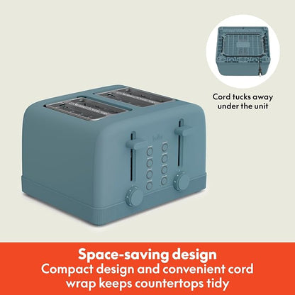 bella 4 Slice Toaster, 6 Setting Shade Control with Reheat & Cancel Buttons, Removable Crumb Tray, Anti Jam & Auto Shutoff, 900 Watt, Surf