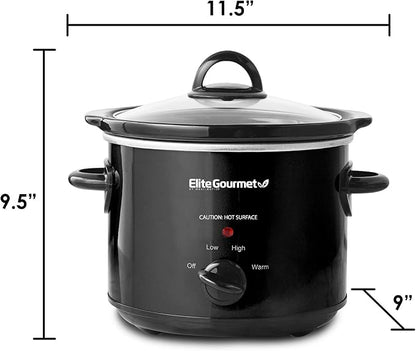 Elite Gourmet MST-350B# Electric Slow Cooker, Adjustable Temp, Entrees, Sauces, Stews & Dips, Dishwasher Safe Glass Lid & Crock (3 Quart, Black)