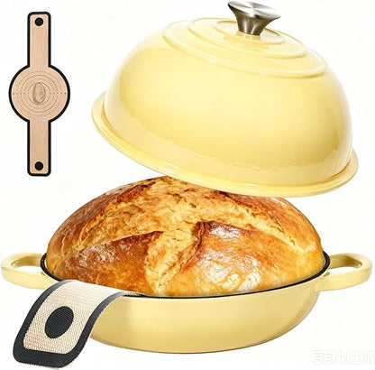 ONKO Dutch Oven For Sourdough Bread Baking, 6QT Enameled Cast Iron Dutch Oven Pot With Lid, Non-stick Sourdough Baking Pan with Bread Dome, Round Ceramic Dutch Ovens Pot with Cloche for Homemade