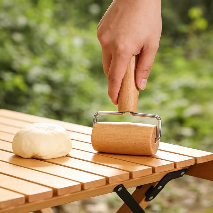Small Rolling Pin, Wooden Dough Roller, Non-Stick Pizza Roller, T Type Rolling Pins for Kitchen Baking, Pizza Dough Press (2.8 * 5.1 inch)