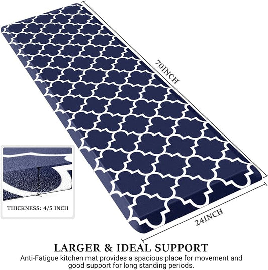 WISELIFE Anti Fatigue Floor Mat - 4/5 Inch Thick Kitchen Mat Non Slip Waterproof Heavy Duty Ergonomic Comfort Mat Durable for Home, Office, Sink, Laundry,(24" x 70", Blue)