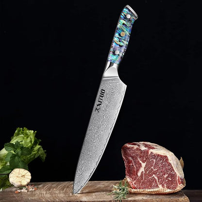 XITUO 8-Inch Damascus Steel Chef Knife, Japanese VG10 Super Steel Full Tang Blade, Razor Sharp Kitchen Knives, Ergonomic Abalone Shell Handle, Dazzling Series - Gift Box