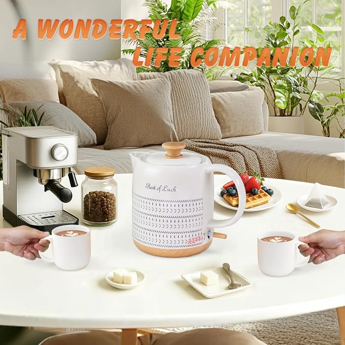 Ceramic Electric Kettle 1 Quarts, Hot Water Boiler Electric Kettles, Tea Pot with LED Light, Boil Dry Protection, Short Spout 1000W Fast Boil, Automatic Shut-off