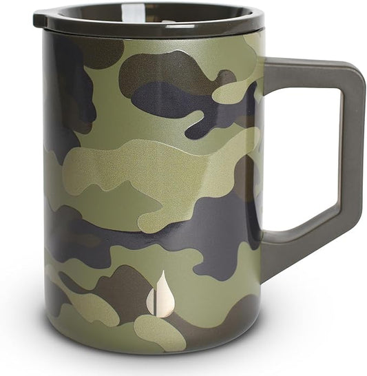 Elemental Insulated Coffee Mug - Triple-Wall Stainless Steel Summit Travel Cup for Hot and Cold Drinks - Thermal Coffee Mug with Lid and Handle for Camping, Office & Travel 16oz - Dark Green Camo