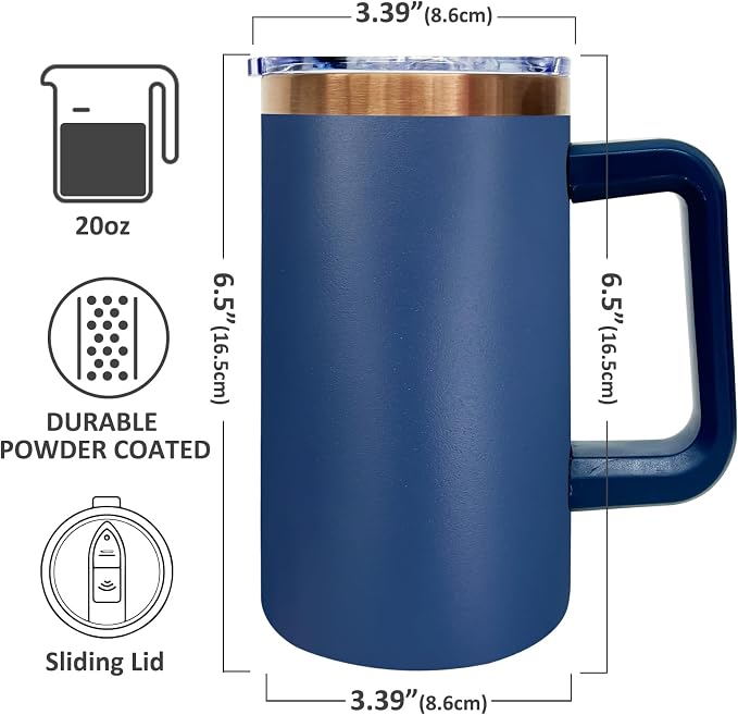 20 oz Insulated Coffee Mug with Lid, Stainless Steel Coffee Tumbler Bulk, Double Wall Vacuum Travel Mug with Handle, Leakproof Powder Coated Coffee Cups for Hot and Cold Drinks (Navy,4 pack)