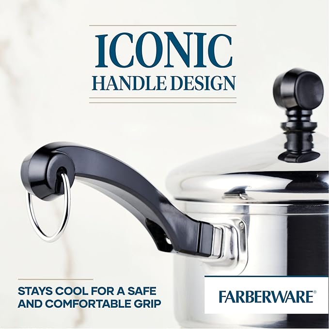 Farberware Classic Series Stainless Steel Straining Sauce Pan with Lid, 1-Quart Small Pot, Silver