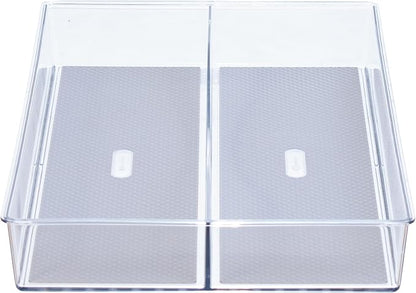 Glad Drawer Organizer Bin, 15x9 - Divided Clear Plastic Storage Tray for Junk Drawers, Kitchen Utensils, Bathroom Vanity, and Organizing Pantry - BPA Free, Food Safe, Non Slip