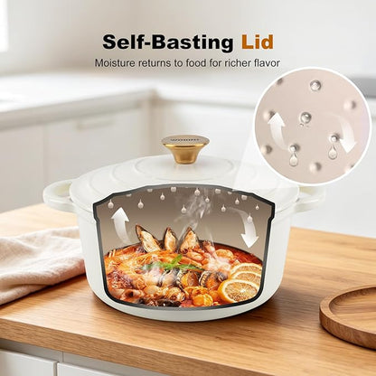Enameled Cast Iron Dutch Oven - 4QT Pot with Lid,Oven Safe to 500°F,Heavy-Duty Cookware for Sourdough Bread Baking,Braising,Stews,Roasting Cream