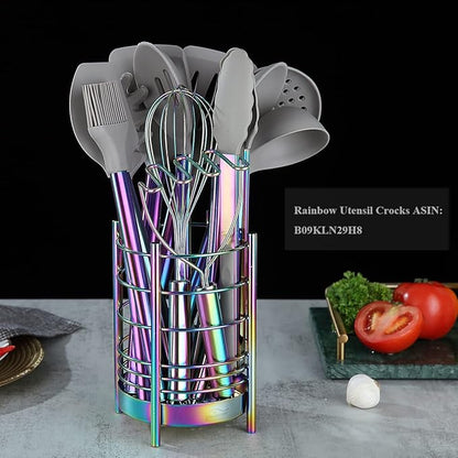 38 Piece Silicone kitchen Cooking Utensils Set with Utensil Rack, Silicone Head and Stainless Steel Handle Cookware, Kitchen Tools, Non-Stick kitchen Gadgets, Dishwasher Safe (Rainbow)