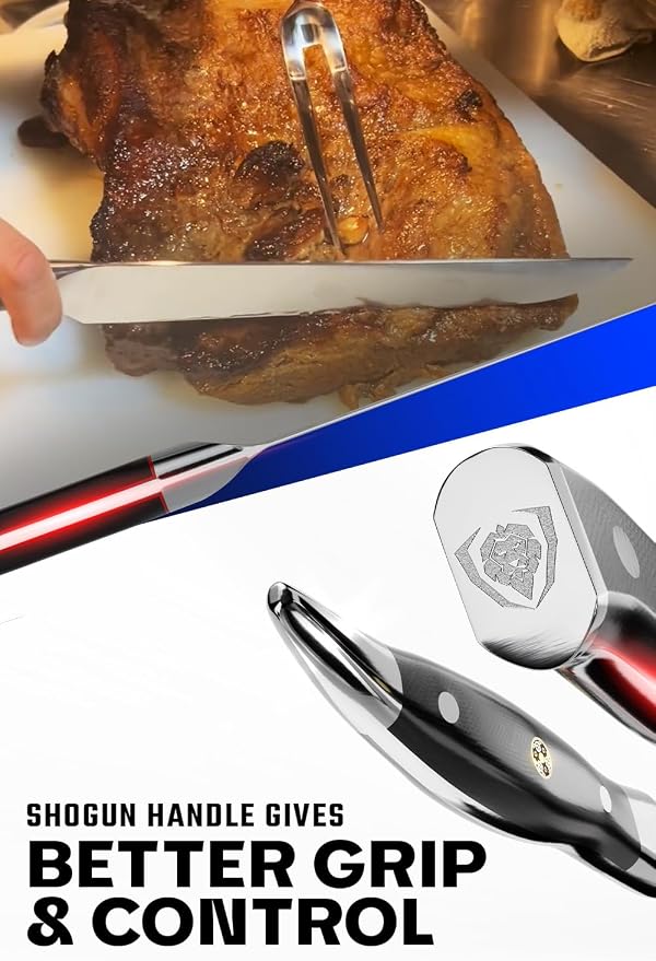Dalstrong Slicing Brisket Knife Set Meat Fork - Carving Set - AUS-10V Japanese Steel - Premium G10 Handle - Sheath - Shogun Series Butcher Knife - Carving Knife - Slicer Boning Knife for Meat Cutting