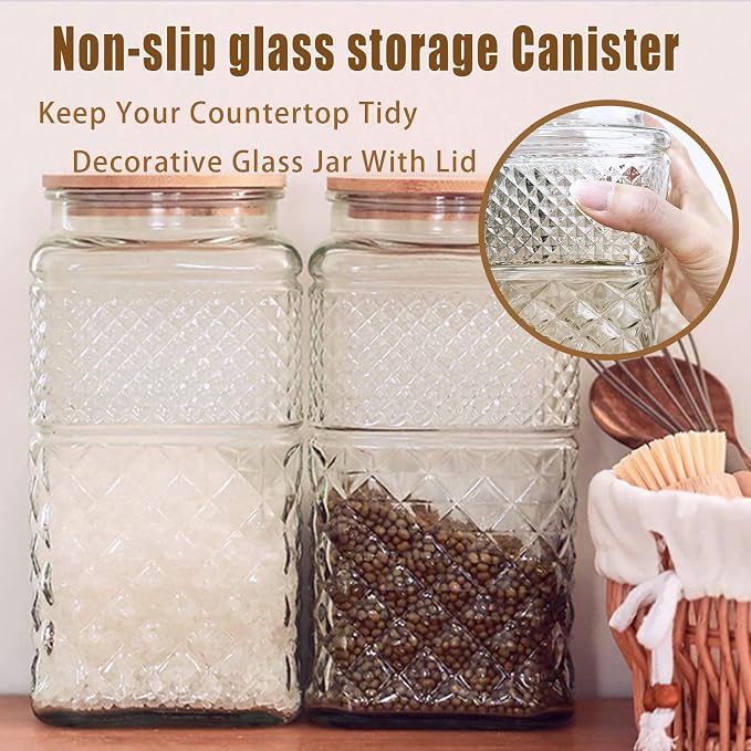 Viovian 1 Gallon Glass Jar with Lid Spoon 120 OZ Square Wide Mouth Glass Storage Jars Airtight Large Vintage Canister Container for Candy Cookie Sugar Coffee Tea Nuts Flour Dog Treat Laundry Pods