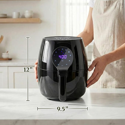 Elite Gourmet EAF5317D Digital 5.3Qt Hot Air Fryer 7 Menu Functions 1350W Oil-Less Healthy Cooker, Timer & Temperature Controls, PFOA/PTFE Free, Black