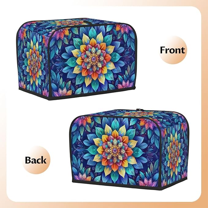 Mandala Ethnic Rainbow Toaster Cover 2 Slice Wide Slot Washable Kitchen Appliance Covers Fingerprint Bread Machine Dust Cover Small Toaster Oven Accessories Covers Bread Maker Bag Women Gift