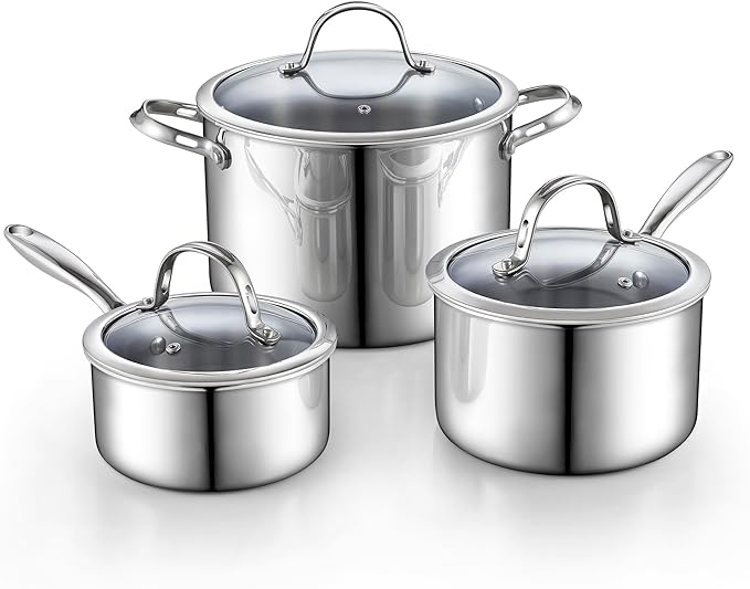 Cooks Standard Multi-ply Clad Stainless Steel Cookware Set, Includes Saucepans and Stockpot with Lids, Cool Grip Handles, Induction Compatible, Dishwasher and Oven Safe, 6-Piece