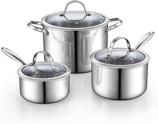 Cooks Standard Multi-ply Clad Stainless Steel Cookware Set, Includes Saucepans and Stockpot with Lids, Cool Grip Handles, Induction Compatible, Dishwasher and Oven Safe, 6-Piece