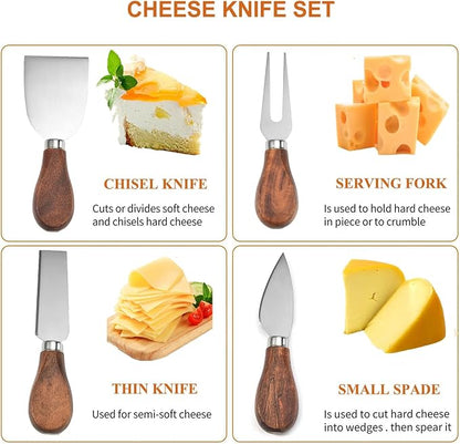 Exquisite 4-Piece Cheese Knives Set,Complete Stainless Steel Cheese Knife Collection(Acacia Wood Handle),Gift-Ready