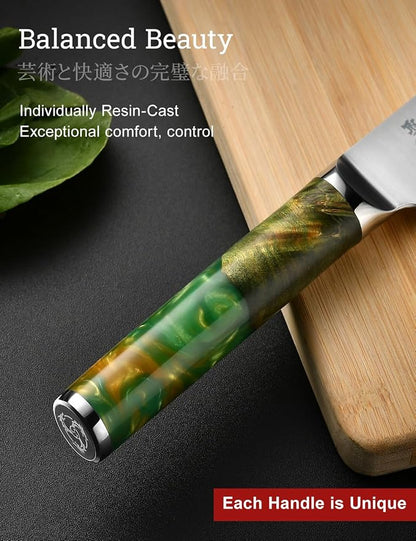 Japanese Chef Knife with SG2 Powder Steel, 8 Inch Professional Kitchen Knives, Handcrafted Kiritsuke Knife with Unique Jade Green Ergonomic Handle, Superior Edge Retention & Exceptional Durability