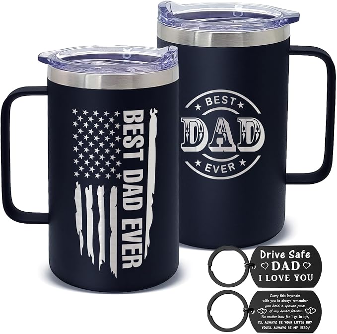 Best Dad Ever Gifts from Daughter Son, Stainless Steel Coffee Mug with Lid for Father, Husband, Uncle, Gifts for Father's Day (17oz Black from Son)