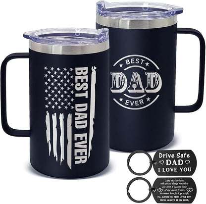Best Dad Ever Gifts from Daughter Son, Stainless Steel Coffee Mug with Lid for Father, Husband, Uncle, Gifts for Father's Day (17oz Black from Son)