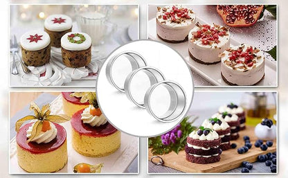 TeamFar 4 Inch Cake Pan, Mini Cake Pan Small Round Baking Tins Set Stainless Steel, For Baking Steaming Serving, Healthy & Sturdy, Easy Clean & Dishwasher Safe - Set of 3