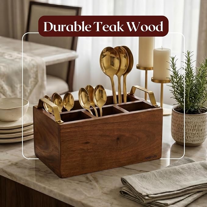 nestroots INSEPARABLES TEAK WOOD SPOON STAND - GOLD