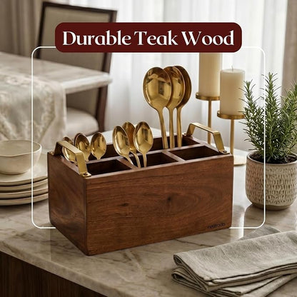 nestroots INSEPARABLES TEAK WOOD SPOON STAND - GOLD