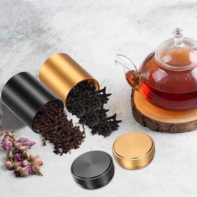uxcell 3pcs Portable Storage Jar, Multipurpose Airtight Container Bottle Mini Smell Proof Metal Round Tins with Lid for Spices Black Tea Candy, Black