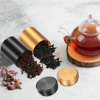 uxcell 3pcs Portable Storage Jar, Multipurpose Airtight Container Bottle Mini Smell Proof Metal Round Tins with Lid for Spices Black Tea Candy, Black