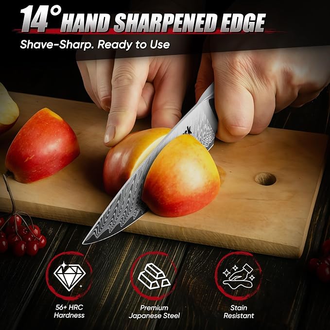 Huusk Japanese Kitchen Utility Knife 5" - Stainless Small Chef Knife with Resin Handle & Sheath, Full Tang Japanese Petty Knives for All Purpose, Sharp Paring Knives for Vegetable & Fruit, Men Gifts