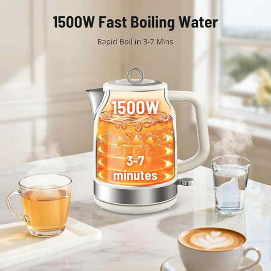 PARIS RHÔNE Retro Stainless Steel Electric Kettle, 1.7L Cordless Hot Water Tea Kettle with Thermometer, 1500W Fast Heating, LED Indicator, Auto Shut-Off & Boil Dry Protection