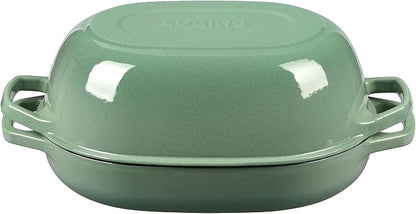 EDGING CASTING Enameled Cast Iron Oval Dutch Oven Pot with Lid, Dutch Oven for Sourdough Bread Baking, Bread Oven, Bread Dutch Oven, Oval Bread Pan, 7qt, Sage Green