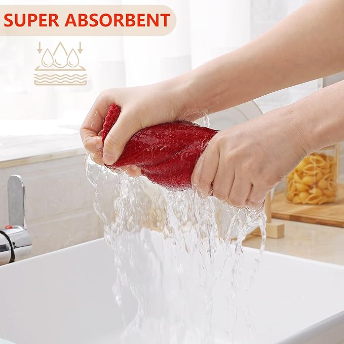 Homaxy 100% Cotton Waffle Weave Kitchen Dish Cloths, Ultra Soft Absorbent Quick Drying Dish Towels, 12 x 12 Inches, 18-Pack, Red