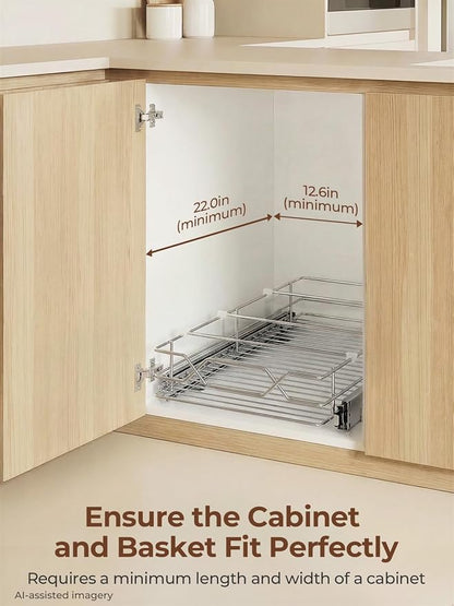 Pull Out Cabinet Organizer 11.6" x 21" D, Heavy Duty Smooth Sliding Under Cabinet Shelves for Pots and Pans, Slide Out Drawers For Kitchen Organizers and Storage, Pull Out Drawers for Kitchen Pantry