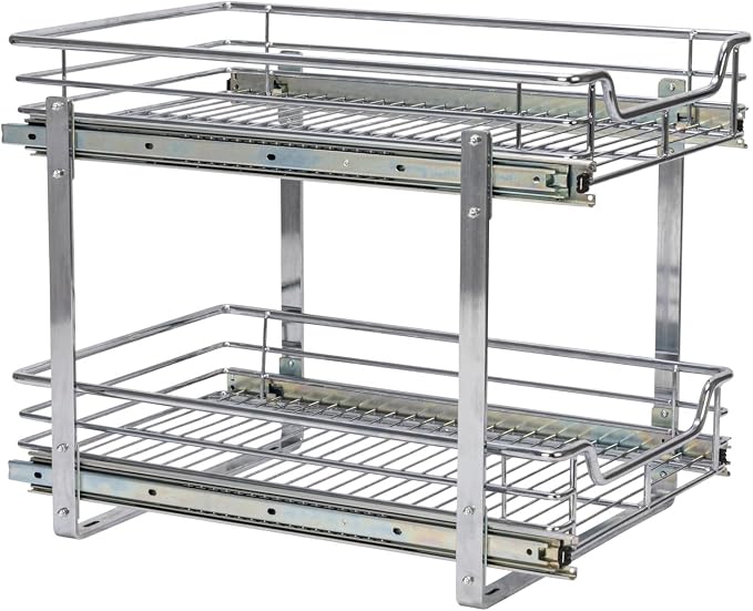 Household Essentials Chrome-Plated Steel Dual-Tier Slide-Out Organizer