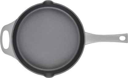 Rachael Ray NITRO Cast Iron Frying Pan/Skillet with Helper Handle and Pour Spouts, 10 Inch, Gray