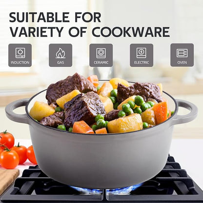 3 Quart Dutch Oven Enameled Cast Iron with Lid - Big Dual Handles - Oven Safe up to 500°F - Classic Round Pot for Versatile Cooking Light Gray